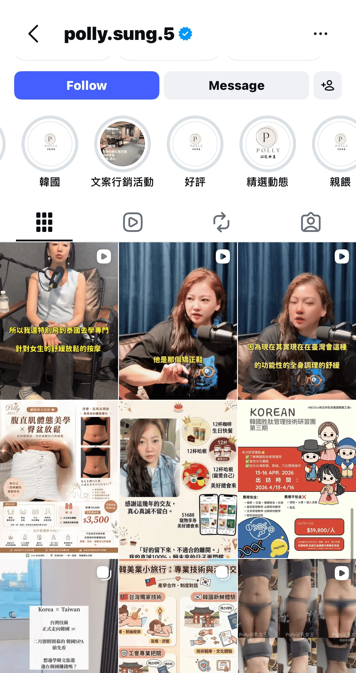 Polly 的 IG 個人頁與作品九宮格